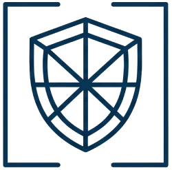 Geometric shield web outline icon.
